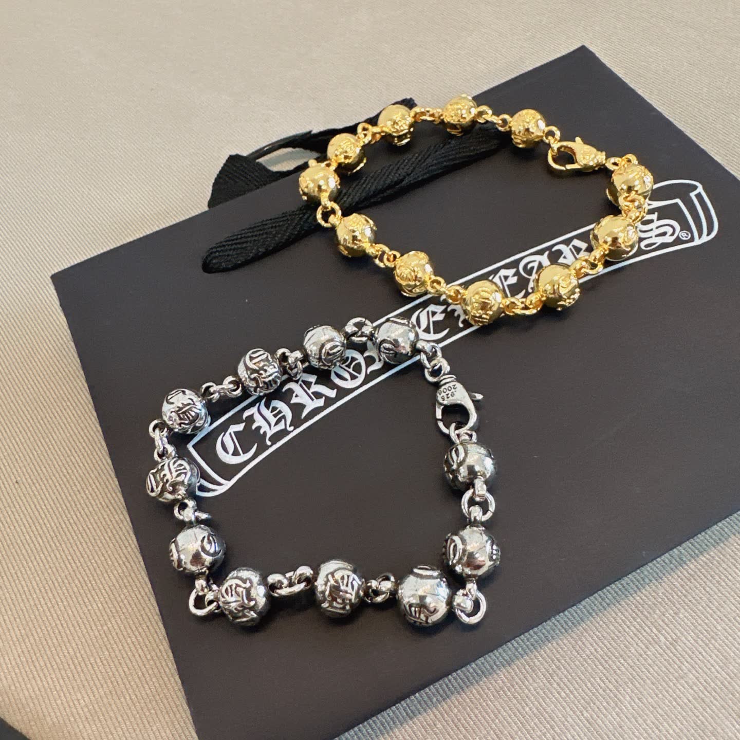 Chrome Hearts Charme Hoops Silver & Gold Beaded Bracelets